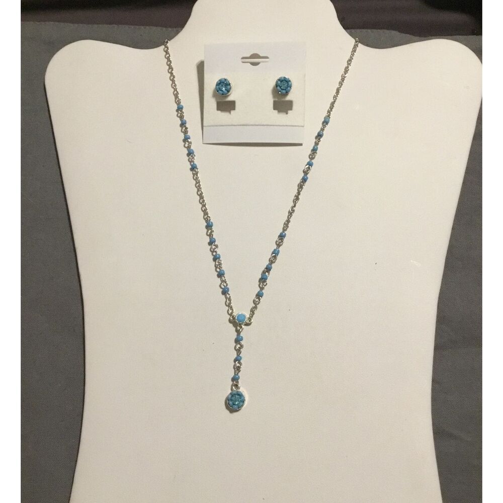 Turquoise Enamel & Crystal Necklace/Ears